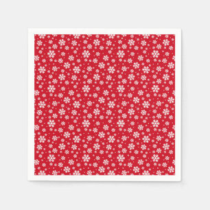 Serviette En Papier Flocons blancs sur motif hivernal rouge