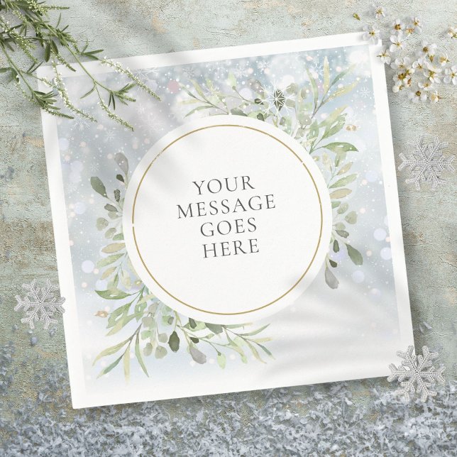 Serviette En Papier Flocons de neige verdure feuillage (Winter Snowflakes Greenery Foliage Napkins)