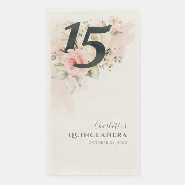 Serviette En Papier Floral 15e anniversaire Quinceanera fête botanique (Devant)
