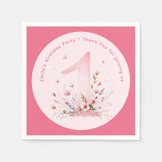 Serviette En Papier Floral 1er anniversaire Custom One Fairy Princesse (Devant)