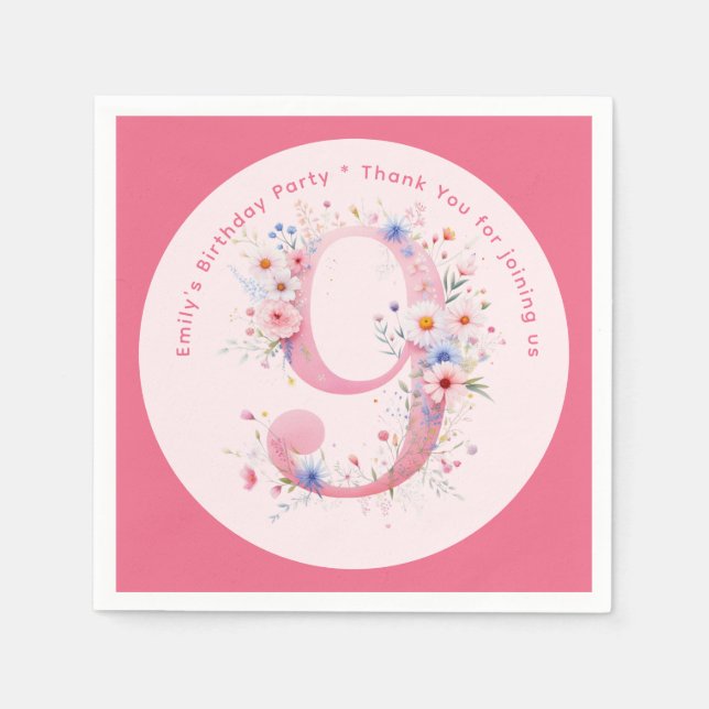 Serviette En Papier Floral 9e anniversaire Custom Neuf Fairy Princesse (Devant)