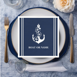 Serviette En Papier Floral Ancre nautique Nom du bateau personnalisé