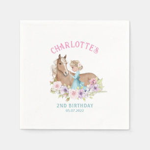 Serviette En Papier Floral Anniversaire Blonde Princesse avec cheval