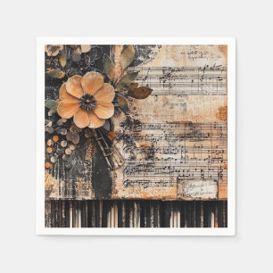 Serviette En Papier Floral avec touches de piano rustique et feuille d