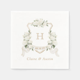 Serviette En Papier Floral Blanc Hydrangea Crest Mariage Monogramme