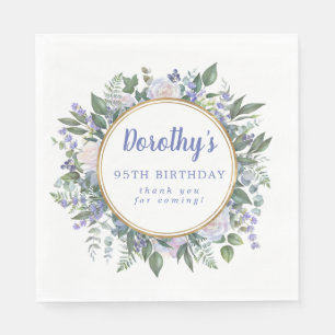 Serviette En Papier Floral bleu blanc 95e Merci d'anniversaire