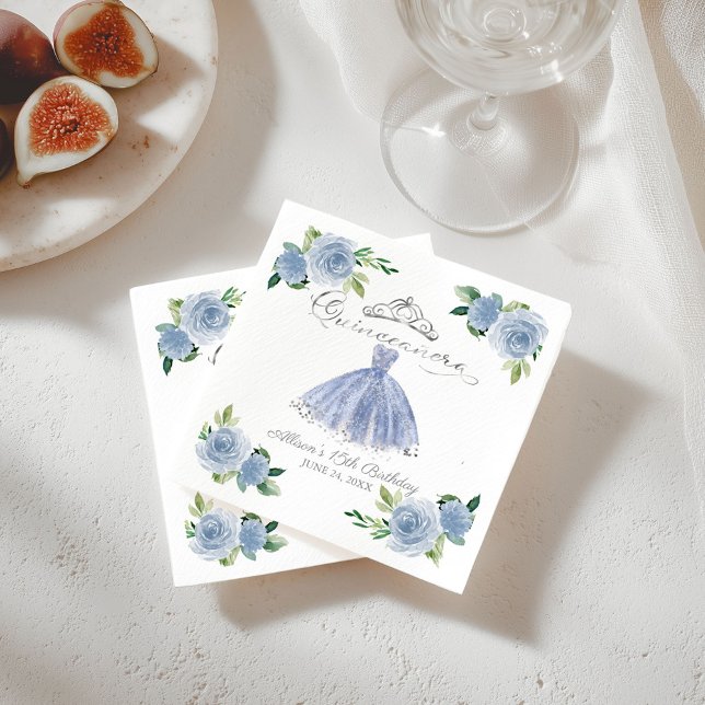 Serviette En Papier Floral bleu clair Quinceanera (Créateur téléchargé)