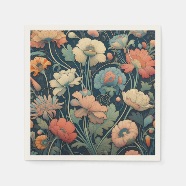 Serviette En Papier Floral bleu marine (Devant)