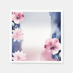 Serviette En Papier Floral bleu marine et rose
