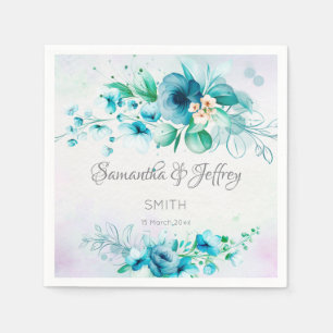 Serviette En Papier Floral bleu turquoise vert