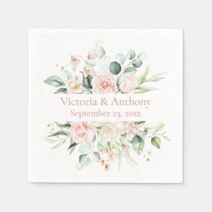 Serviette En Papier Floral Blush élégant nom Mariage serviettes