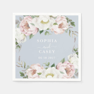 Serviette En Papier Floral Blush White Greenery Mariage personnalisé