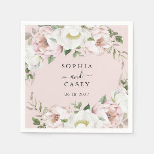 Serviette En Papier Floral Blush White Greenery Mariage personnalisé