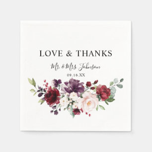 Serviette En Papier Floral Bourgogne Blush Aimer et Merci