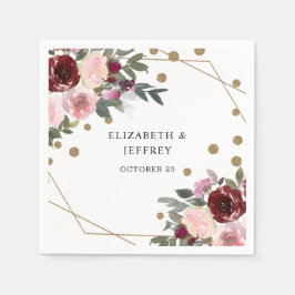 Serviette En Papier Floral Bourgogne Parties scintillant or Mariage gé