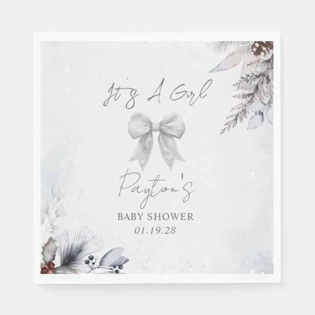Serviette En Papier Floral Bow Winter Girl Baby shower Bienvenue (Devant)