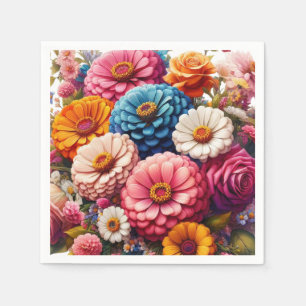 Serviette En Papier Floral coloré/Zinnia printanière/Rose