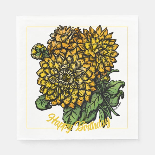 Serviette En Papier Floral Dahlias Jaune (Devant)