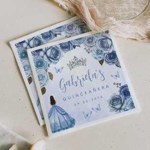 Serviette En Papier Floral d'argent bleu Quinceañera