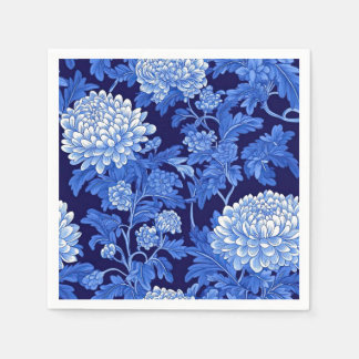 Serviette En Papier Floral de la Chinoiserie bleue sur Arrière - plan 