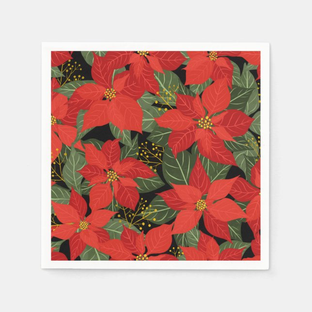 Serviette En Papier Floral de Noël de Poinsettia (Devant)