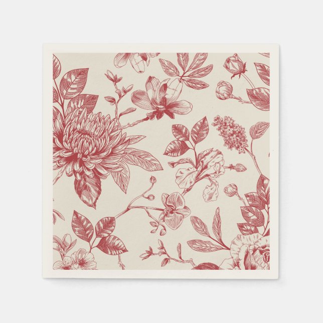 Serviette En Papier Floral de Toile Florale Rouge (Devant)