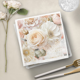 Serviette En Papier Floral Drama Mariage White ID1022