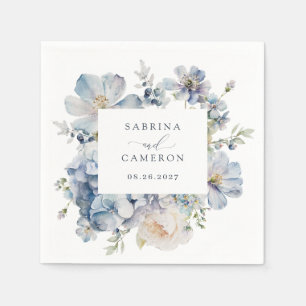 Serviette En Papier Floral Dusty Blue Mariage élégant