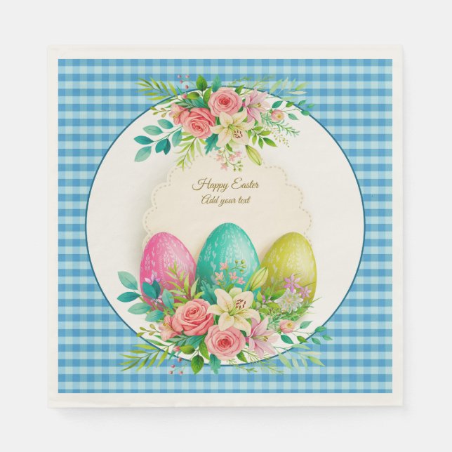 Serviette En Papier Floral Easter Eggs & Watercolor Pink Roses (Devant)