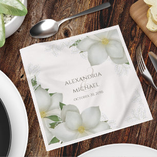 Serviette En Papier Floral Elegant Aquarelle Blanc Magnolia Flower