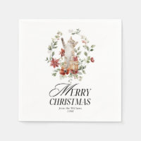 Floral Elegant Aquarelle Chat Joyeux Noël