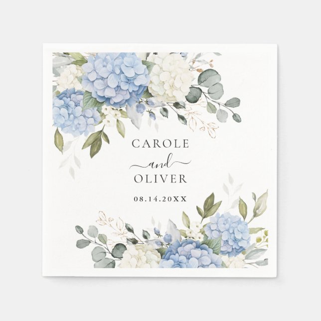 Serviette En Papier Floral Elegant Blue Hydrangea Mariage de verdure (Devant)