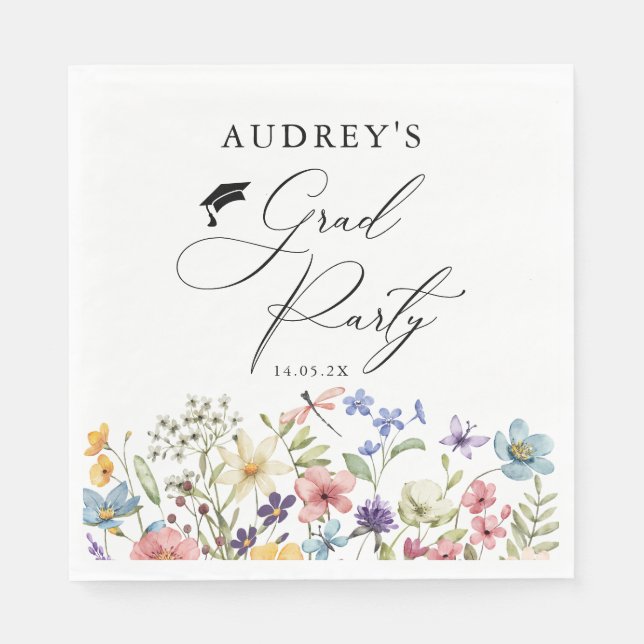Serviette En Papier Floral Fleur sauvage moderne Grad Party (Devant)