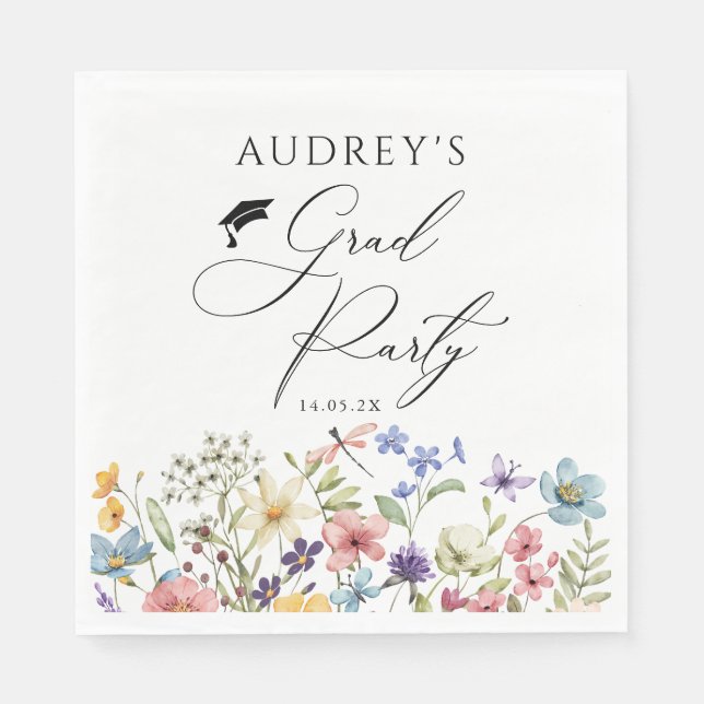 Serviette En Papier Floral Fleur sauvage moderne Grad Party (Devant)