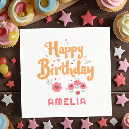 Serviette En Papier Floral Flowers Happy Birthday Handlettering