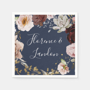 Serviette En Papier Floral flush moderne   Napkins Mariage de marine