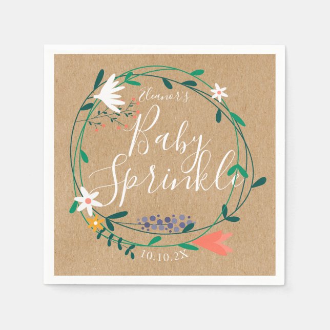 Serviette En Papier Floral Garland Baby Sprinkel / Douche Rustic Boho (Devant)