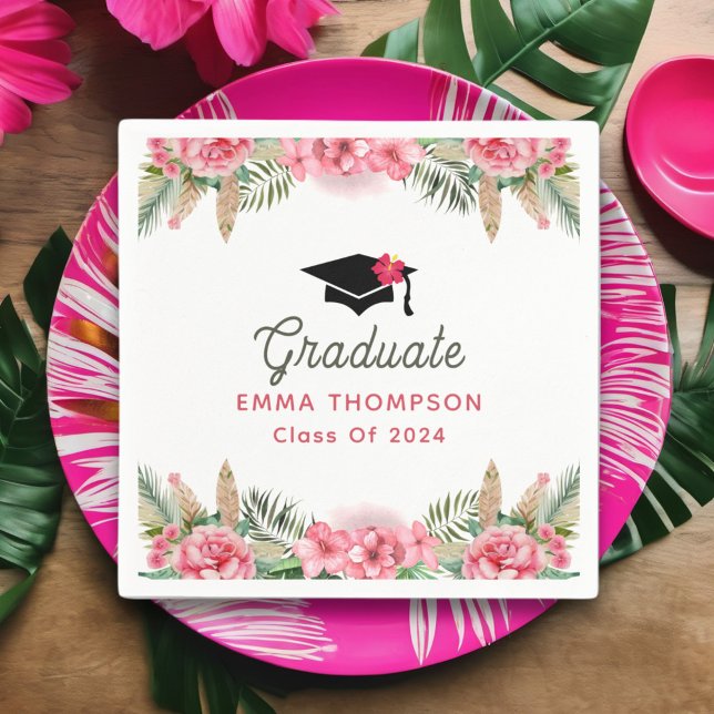 Serviette En Papier Floral Graduation Luau Classe De 2024 Graduate (Créateur téléchargé)