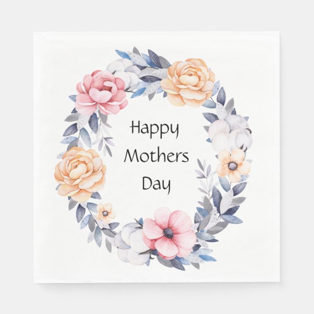 Serviette En Papier Floral Joyeuse Fête des mères (Devant)