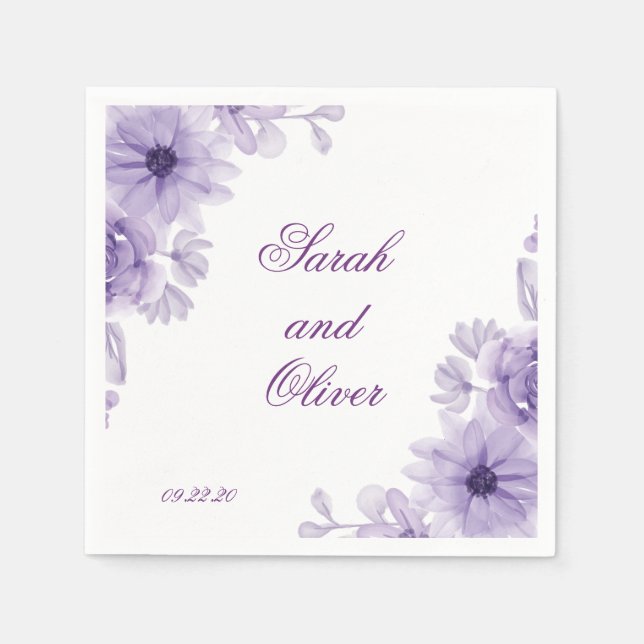 Serviette En Papier Floral Mariage violet moderne (Devant)