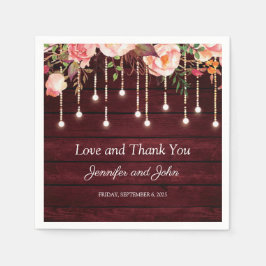 Serviette En Papier Floral Maroon en bois Mariage rustique