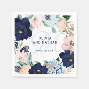 Serviette En Papier Floral nautique   Mariage monogramme