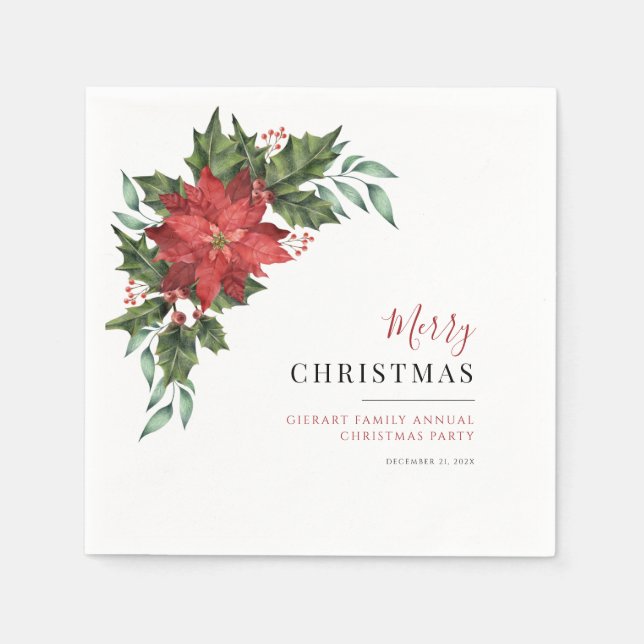 Serviette En Papier Floral Noël Poinsettia Family Party Papier (Devant)