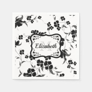 Serviette En Papier Floral noir et blanc