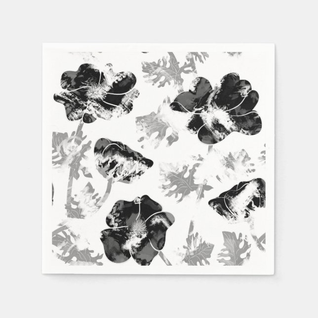 Serviette En Papier Floral, noir et blanc (Devant)