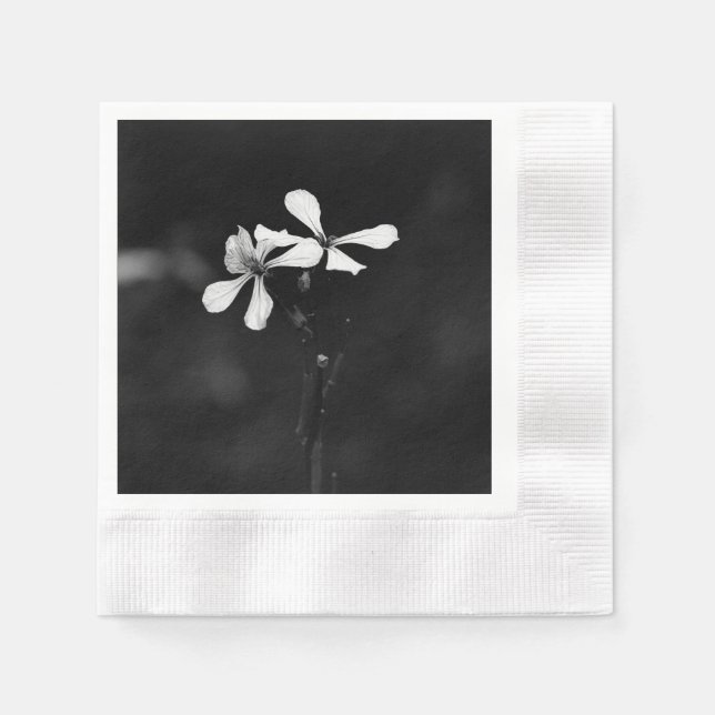 Serviette En Papier floral noir et blanc minimal (Devant)