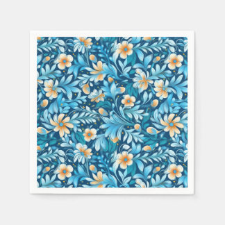 Serviette En Papier Floral orange bleu rustique