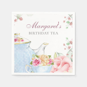 Serviette En Papier Floral personnalisé par thé d'anniversaire