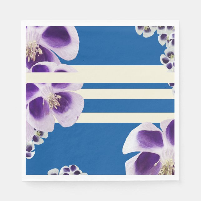 Serviette En Papier Floral pourpre et bleu (Devant)