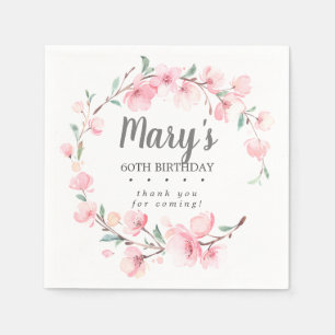 Serviette En Papier Floral rose 60e anniversaire Merci